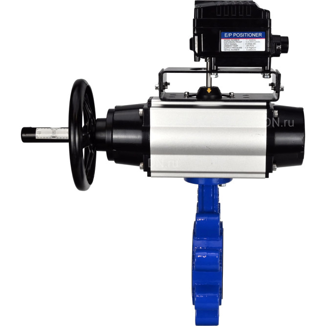 Затвор дисковый поворотный WBV1631E-2W-Fb-H Ду150 Ру16 LUG корпус - чугун QT450, диск - нержавеющая сталь 304, уплотнение - EPDM, с пневмоприводом PA-DA-105-1 и позиционером YT-1000RSN с обратной связью в Алматы
