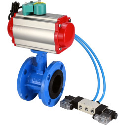 Затвор дисковый поворотный WBV1331E-2W-F-H Ду80 Ру16 корпус - чугун GGG40, диск - нержавеющая сталь 304, уплотнение - EPDM, с пневмоприводом PA-DA-105, пневмораспределителем 4V320-10 AC220V и магнитным переключателем ALS200D