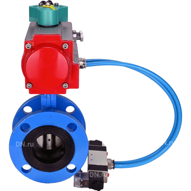 Затвор дисковый поворотный WBV1331E-2W-F-H Ду80 Ру16 корпус - чугун GGG40, диск - нержавеющая сталь 304, уплотнение - EPDM, с пневмоприводом PA-DA-105, пневмораспределителем 4V320-10 AC220V и магнитным переключателем ALS200D в Алматы