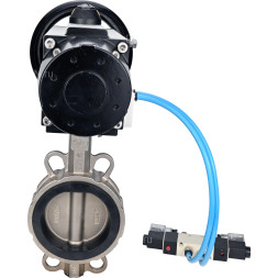 Затвор дисковый поворотный WBV3232E-2W-Fb-H Ду150 Ру16, корпус - нержавеющая сталь 316L, диск - нержавеющая сталь 316L, уплотнение - EPDM, с пневмоприводом PA-DA-105-1 двойного действия, с пневмораспределителем 4V320-10 AC220V