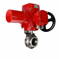 Затвор дисковый поворотный WBV3131S-2W-C-H Ду15 Ру10 кламповый, корпус - пищевая нержавеющая сталь 304, уплотнение - Silicon, с электроприводом QT-EX-005M-O2-220VAC-У1 с моментной муфтой и штурвалом