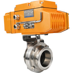 Затвор дисковый поворотный WBV3131S-2W-T-H Ду25 Ру10 резьбовой, корпус - пищевая нержавеющая сталь 304, уплотнение - Silicon, с электроприводом QT-N-005EM-A1-220VAC-У1 c датчиком обратной связи и входным управляющим сигналом 4-20мА HARK