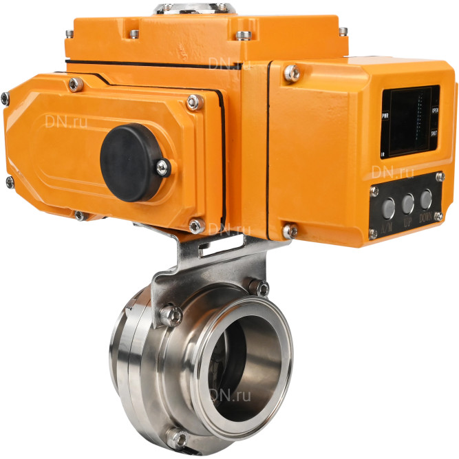 Затвор дисковый поворотный WBV3131S-2W-T-H Ду25 Ру10 резьбовой, корпус - пищевая нержавеющая сталь 304, уплотнение - Silicon, с электроприводом QT-N-005EM-A1-220VAC-У1 c датчиком обратной связи и входным управляющим сигналом 4-20мА HARK в Алматы