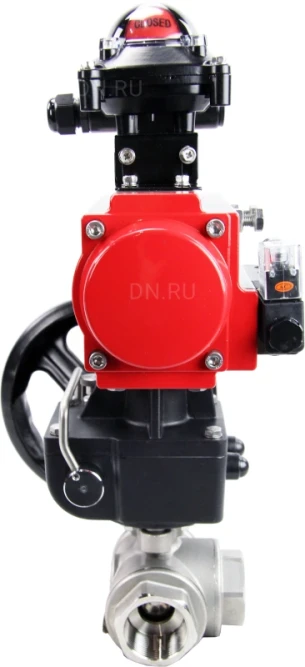 Кран шаровой BV3232P(4pc)-SP-3WL-T-ISO-H Ду10 Ру63 стандартнопроходной трехходовой L-тип, нерж. сталь SS316, внутренняя резьба, PTFE, пн.приводом PA-DA-065, пн.распределителем 4M310-08 DC24V, БКВ APL-210N и ручным дублером MON1-250-T26-ISO в Алматы