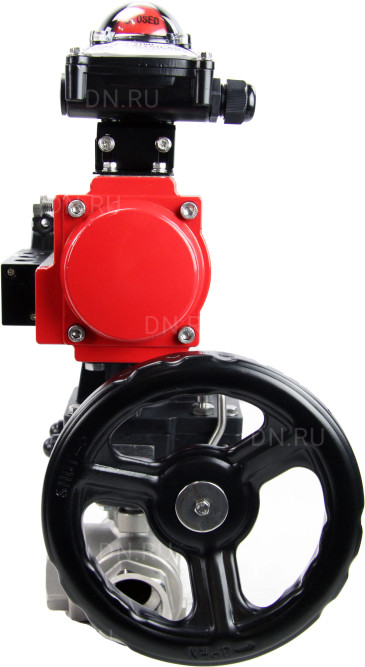 Кран шаровой BV3232P(4pc)-SP-3WL-T-ISO-H Ду10 Ру63 стандартнопроходной трехходовой L-тип, нерж. сталь SS316, внутренняя резьба, PTFE, пн.приводом PA-DA-065, пн.распределителем 4M310-08 DC24V, БКВ APL-210N и ручным дублером MON1-250-T26-ISO в Алматы
