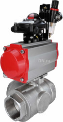Кран шаровой BV3232P(4pc)-SP-3WL-T-ISO-H Ду50 Ру63 стандартнопроходной трехходовой L-тип, нержавеющая сталь SS316, внутренняя резьба, уплотнение - PTFE, пн.приводом PA-SA-083, пн.распределителем 4M310-08 AC220V, БКВ APL-210N и БПВ AFC2000