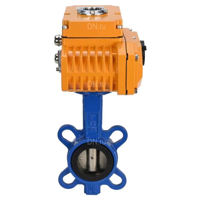 Затвор дисковый поворотный WBV1432N-2W-Fb-H Ду40 Ру16, корпус - чугун GGG50, диск - нержавеющая сталь 316L, уплотнение - NBR, с электроприводом QT-N-005EM-1-380VAC-У1 в Алматы