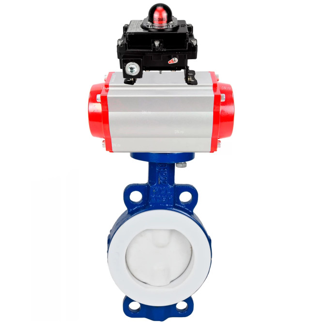 Затвор дисковый поворотный WBV3434Pf-2W-Fb-R Ду200 Ру16 корпус - углеродистая сталь WCB, диск - углеродистая сталь WCB, футерованный PTFE, уплотнение - PTFE, с пневмоприводом PA-DA-105 и БКВ APL-410N EX в Алматы
