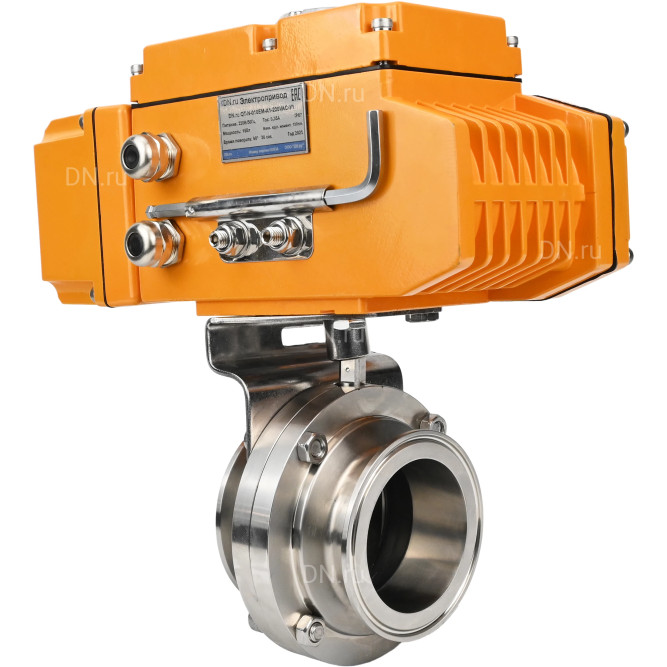 Затвор дисковый поворотный WBV3131S-2W-T-H Ду32 Ру10 резьбовой, корпус - пищевая нержавеющая сталь 304, уплотнение - Silicon, с электроприводом QT-N-005EM-A1-220VAC-У1 c датчиком обратной связи и входным управляющим сигналом 4-20мА HARK в Алматы