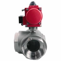 Кран шаровой BV3232P(4pc)-SP-3WL-T-ISO-H Ду40 Ру63 стандартнопроходной L-тип, трехходовой, нержавеющая сталь SS316, внутренняя резьба, уплотнение - PTFE, с пн.приводом PA-DA-065 c пн.распределителем 4M310-08 DC24V