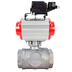 Кран шаровой BV3232P(4pc)-SP-3WL-T-ISO-H WDVF Ду65 Ру40 стандартнопроходной, 3-ходовой L-тип, внутренняя резьба, нержавеющая сталь AISI 316, с пневмоприводом PA-DA-105 и электропневматическим поворотным позиционером YT-1000RSN с обратной связью