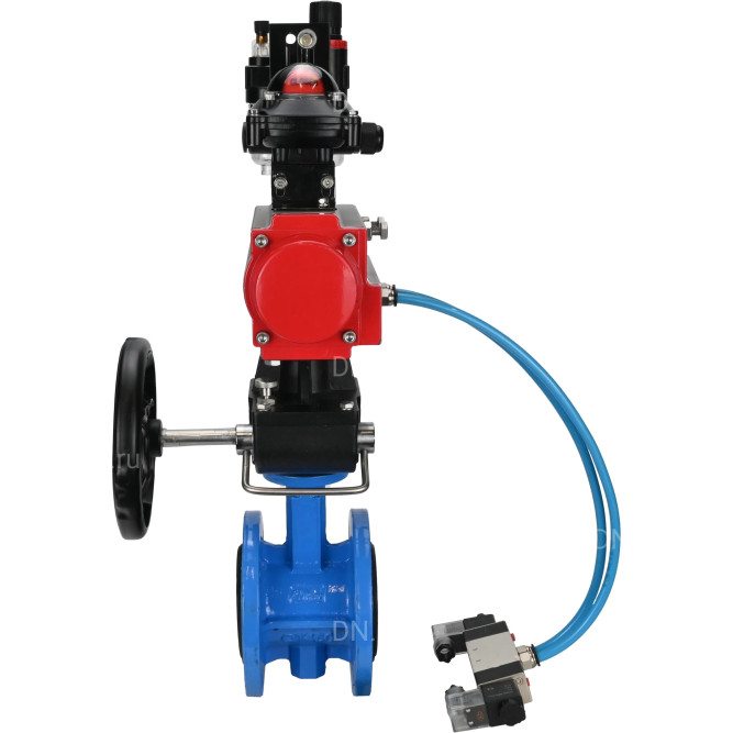 Затвор дисковый поворотный WBV1313E-2W-F-H Ду125 Ру16 фланцевый, корпус - чугун GGG40, диск - чугун GGG40, EPDM, с пневмоприводом PA-DA-130, пневмораспределителем 4V320-08 AC220V, БКВ APL-210N, ручным дублером MON1-250-T26-ISO и БПВ AFC2000 в Алматы