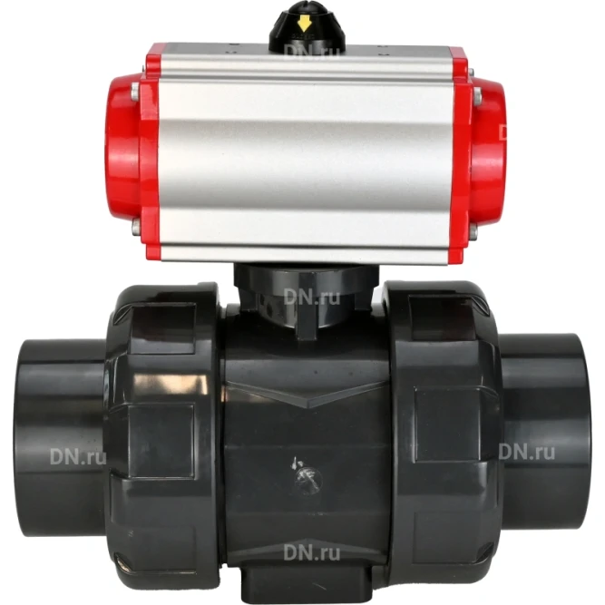 Кран шаровой BV4242E-FP-GRM-ISO Дн100 Ру10 полнопроходной, корпус - НПВХ, шар - НПВХ, уплотнение - EPDM, с пневмоприводом PA-DA-065 двойного действия в Алматы
