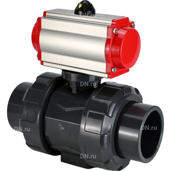 Кран шаровой BV4242E-FP-GRM-ISO Дн100 Ру10 полнопроходной, корпус - НПВХ, шар - НПВХ, уплотнение - EPDM, с пневмоприводом PA-DA-065 двойного действия в Алматы