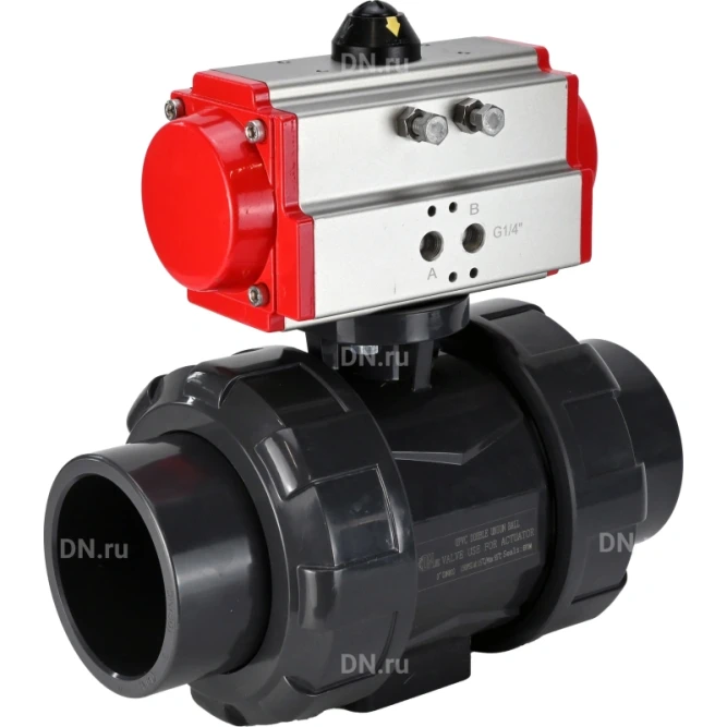 Кран шаровой BV4242E-FP-GRM-ISO Дн100 Ру10 полнопроходной, корпус - НПВХ, шар - НПВХ, уплотнение - EPDM, с пневмоприводом PA-DA-065 двойного действия в Алматы