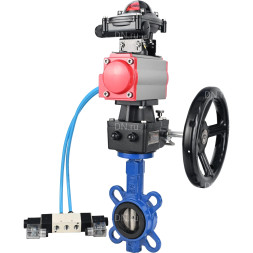 Затвор дисковый поворотный WBV1413E-2W-Fb-H Ду125 Ру16, корпус - чугун GGG50, диск - чугун GGG40, уплотнение - EPDM, с пневмоприводом PA-DA-105, пневмораспределителем 4V320-10 AC220V, БКВ APL-210N и ручным дублером MON2-450-T28-ISO
