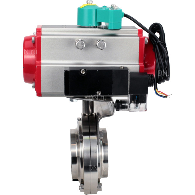 Затвор дисковый поворотный WBV3131E-2W-W-H Ду20 Ру10 под приварку, корпус - пищевая нержавеющая сталь 304, уплотнение - EPDM, с пневмоприводом PA-SA-065, пневмораспределителем 4M320-08 AC220V, магнитным переключателем ALS200D в Алматы
