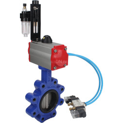 Затвор дисковый поворотный WBV1631N-2W-Fb-H Ду50 Ру16 LUG корпус - чугун QT450, диск - нержавеющая сталь 304, уплотнение - NBR, с пневмоприводом PA-SA-083, пневмораспределителем 4V320-08 AC220V и БПВ AFC2000