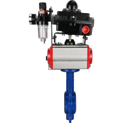 Затвор дисковый поворотный WBV1432E-2W-Fb-H Ду40 Ру16, корпус - чугун GGG50, диск - нержавеющая сталь 316L, уплотнение - EPDM, с пневмоприводом PA-DA-052 двойного действия, пневмораспределителем 4M310-08 AC220V, БКВ APL-410N EX, БПВ AFC2000