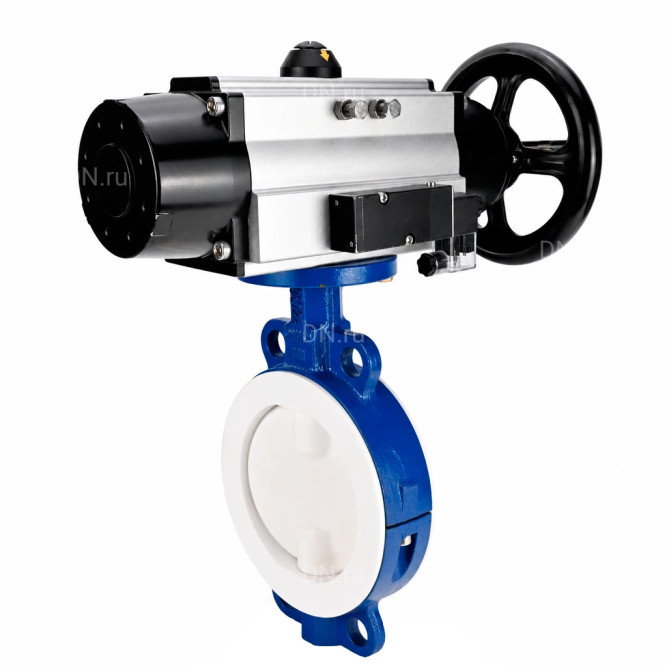 Затвор дисковый поворотный WBV3434Pf-2W-Fb-R Ду150 Ру16, корпус - углеродистая сталь WCB, диск - углеродистая сталь WCB, футерованный PTFE, уплотнение - PTFE, с пневмоприводом PA-DA-105-1 и пневмораспределителем 4M310-08 AC220V в Алматы