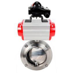 Затвор дисковый поворотный WBV3131S-2W-W-H Ду50 Ру10 под приварку, пищевая нержавеющая сталь 304, уплотнение – Silicon, с пневмоприводом PA-DA-052 и БКВ APL-210N