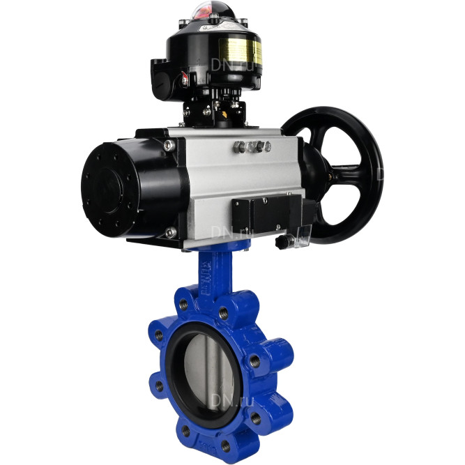 Затвор дисковый поворотный WBV1631N-2W-Fb-H Ду125 Ру16 LUG корпус - чугун QT450, диск - нержавеющая сталь 304, уплотнение - NBR, с пневмоприводом PA-DA-105-1, пневмораспределителем 4M310-08 AC220V и БКВ APL-510N EX в Алматы