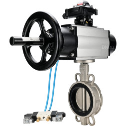 Затвор дисковый поворотный WBV3232E-2W-Fb-H Ду150 Ру16, корпус - нержавеющая сталь 316L, диск - нержавеющая сталь 316L, уплотнение - EPDM, с пневмоприводом PA-DA-105-1 двойного действия, с пневмораспределителем 4V320-10 AC220V, с БКВ APL-210N