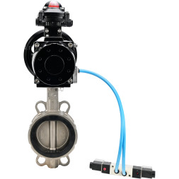 Затвор дисковый поворотный WBV3232E-2W-Fb-H Ду150 Ру16, корпус - нержавеющая сталь 316L, диск - нержавеющая сталь 316L, уплотнение - EPDM, с пневмоприводом PA-DA-105-1 двойного действия, с пневмораспределителем 4V320-10 AC220V, с БКВ APL-210N