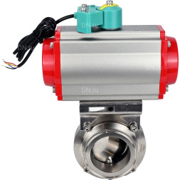 Затвор дисковый поворотный кламповый WBV3131S-2W-C-H Ду32 Ру10 корпус - пищевая нержавеющая сталь 304, уплотнение - Silicon, с пневмоприводом PA-DA-052, пневмораспределителем 4M310-08 DC24V и магнитным переключателем ALS200D