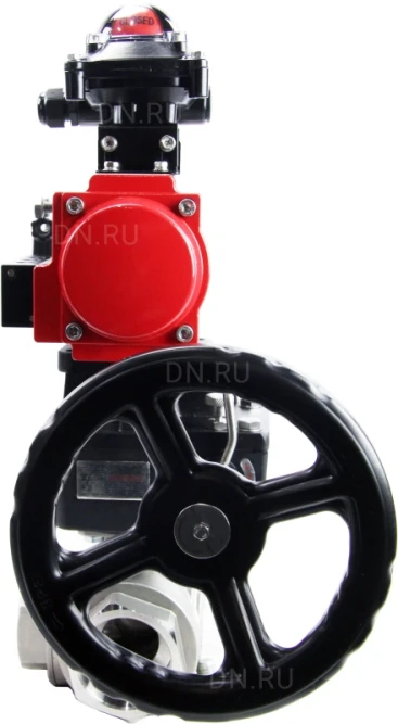 Кран шаровой BV3232P(4pc)-SP-3WL-T-ISO-H Ду65 Ру40 стандартнопроходной трехходовой L-тип, нерж. сталь SS316, внутренняя резьба, PTFE, пн.приводом PA-DA-083, пн.распределителем 4M310-08 DC24V, БКВ APL-210N и ручным дублером MON2-450-T28-ISO в Алматы
