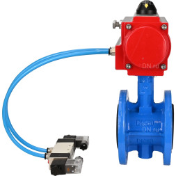 Затвор дисковый поворотный WBV1313E-2W-F-H Ду150 Ру16 фланцевый, корпус - чугун GGG40, диск - чугун GGG40, уплотнение - EPDM, с пневмоприводом PA-DA-130 и пневмораспределителем 4V320-10 AC220V