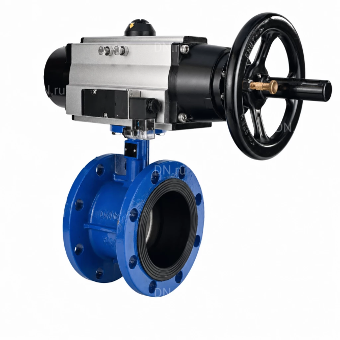 Затвор дисковый поворотный WBV1331E-2W-F-H Ду80 Ру16 фланцевый, корпус - чугун GGG40, диск - нержавеющая сталь 304, уплотнение - EPDM, с пневмоприводом PA-DA-105-1 и пневмораспределителем 4M310-08 AC220V в Алматы