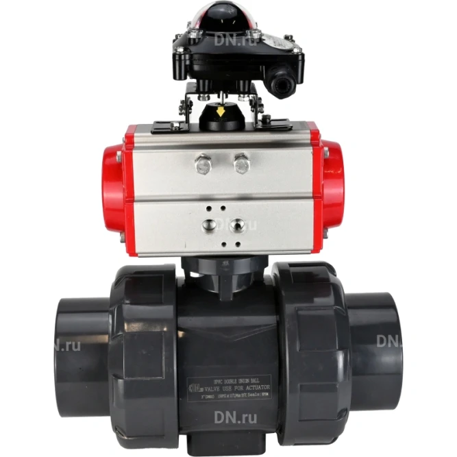 Кран шаровой BV4242E-FP-GRM-ISO Дн32 Ру10 полнопроходной, корпус - НПВХ, шар - НПВХ, уплотнение - EPDM, с пневмоприводом PA-DA-052 и БКВ APL-210N в Алматы
