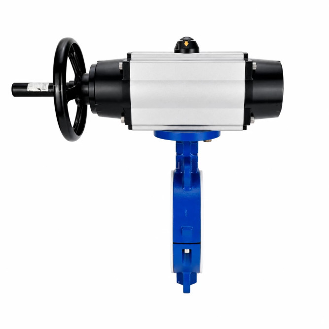 Затвор дисковый поворотный WBV3434Pf-2W-Fb-R Ду200 Ру16, корпус - углеродистая сталь WCB, диск - углеродистая сталь WCB, футерованный PTFE, уплотнение - PTFE, с пневмоприводом PA-DA-105-1 и пневмораспределителем 4M310-08 AC220V в Алматы