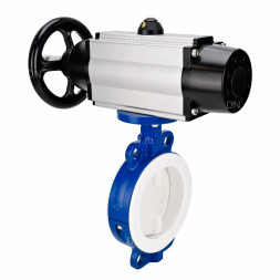 Затвор дисковый поворотный WBV3434Pf-2W-Fb-R Ду200 Ру16, корпус - углеродистая сталь WCB, диск - углеродистая сталь WCB, футерованный PTFE, уплотнение - PTFE, с пневмоприводом PA-DA-105-1 и пневмораспределителем 4M310-08 AC220V