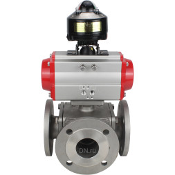 Кран шаровой BV3232P(4pc)-FP-3WL-F Ду25 Ру16 полнопроходной трехходовой, фланцевый, корпус - нержавеющая сталь SS316, с пневмоприводом PA-DA-052 двойного действия и БКВ APL-510N EX