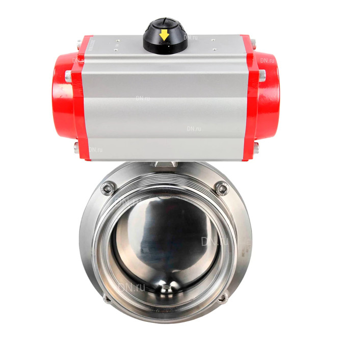 Затвор дисковый поворотный WBV3131E-2W-T-H Ду25 Ру10 резьбовой, пищевая нержавеющая сталь 304, уплотнение – EPDM, с пневмоприводом PA-DA-052 двойного действия в Алматы