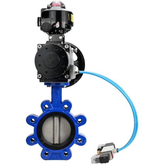Затвор дисковый поворотный WBV1631E-2W-Fb-H Ду150 Ру16 LUG корпус - чугун QT450, диск - нержавеющая сталь 304, уплотнение - EPDM, с пневмоприводом PA-DA-105-1, пневмораспределителем 4V320-08 AC220V и БКВ APL-510N EX в Алматы