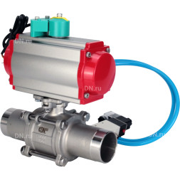 Кран шаровой BV3131P(3pc)-FP-W-ISO-H LONG Ду65 Ру25 полнопроходной, корпус - нержавеющая сталь 304, уплотнение - PTFE, под приварку, с пневмоприводом PA-DA-083, пневмораспределителем 4V320-10 AC220V и магнитным переключателем ALS200D