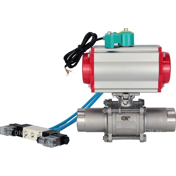 Кран шаровой BV3131P(3pc)-FP-W-ISO-H LONG Ду65 Ру25 полнопроходной, корпус - нержавеющая сталь 304, уплотнение - PTFE, под приварку, с пневмоприводом PA-DA-083, пневмораспределителем 4V320-10 AC220V и магнитным переключателем ALS200D в Алматы