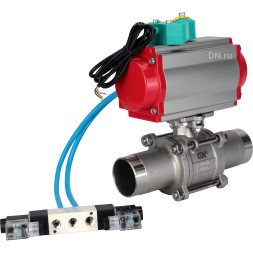 Кран шаровой BV3131P(3pc)-FP-W-ISO-H LONG Ду65 Ру25 полнопроходной, корпус - нержавеющая сталь 304, уплотнение - PTFE, под приварку, с пневмоприводом PA-DA-083, пневмораспределителем 4V320-10 AC220V и магнитным переключателем ALS200D