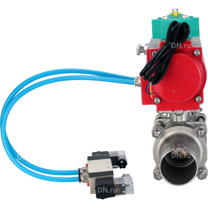 Кран шаровой BV3131P(3pc)-FP-W-ISO-H LONG Ду65 Ру25 полнопроходной, корпус - нержавеющая сталь 304, уплотнение - PTFE, под приварку, с пневмоприводом PA-DA-083, пневмораспределителем 4V320-10 AC220V и магнитным переключателем ALS200D в Алматы