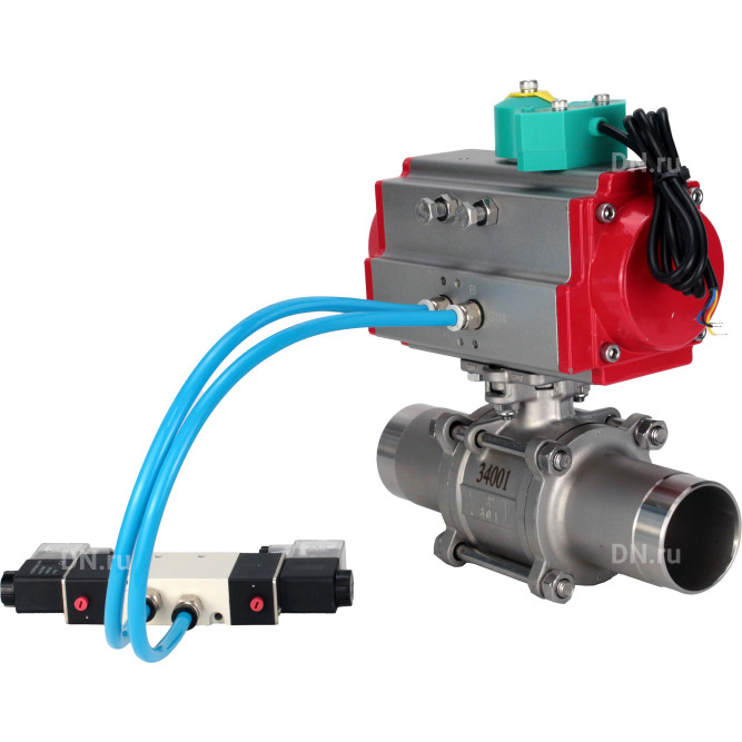Кран шаровой BV3131P(3pc)-FP-W-ISO-H LONG Ду65 Ру25 полнопроходной, корпус - нержавеющая сталь 304, уплотнение - PTFE, под приварку, с пневмоприводом PA-DA-083, пневмораспределителем 4V320-10 AC220V и магнитным переключателем ALS200D в Алматы