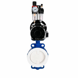 Затвор дисковый поворотный WBV3434Pf-2W-Fb-R Ду150 Ру16, корпус - углеродистая сталь WCB, диск - углеродистая сталь WCB, футерованный PTFE, уплотнение - PTFE, с пневмоприводом PA-DA-105-1, пневмораспределителем 4M310-08 AC220V и БПВ AFC2000