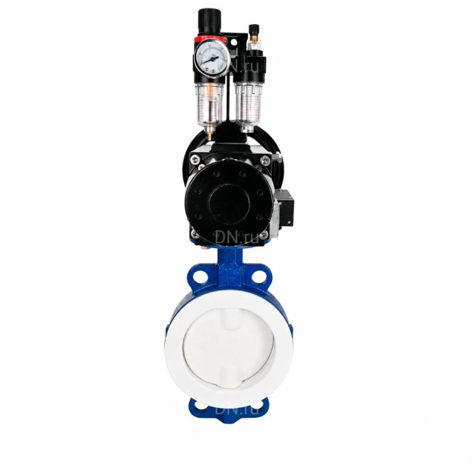 Затвор дисковый поворотный WBV3434Pf-2W-Fb-R Ду150 Ру16, корпус - углеродистая сталь WCB, диск - углеродистая сталь WCB, футерованный PTFE, уплотнение - PTFE, с пневмоприводом PA-DA-105-1, пневмораспределителем 4M310-08 AC220V и БПВ AFC2000 в Алматы
