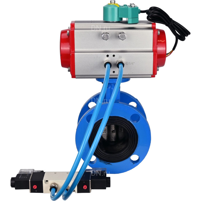 Затвор дисковый поворотный WBV1313E-2W-F-H Ду50 Ру16 фланцевый, корпус - чугун GGG40, диск - чугун GGG40, уплотнение - EPDM, с пневмоприводом PA-DA-105, пневмораспределителем 4V320-10 AC220V и магнитным переключателем ALS200D в Алматы